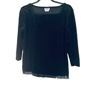 Cleo Black Plush Top Fully Beaded Hem Womans M Vintage Cocktail Party Holiday